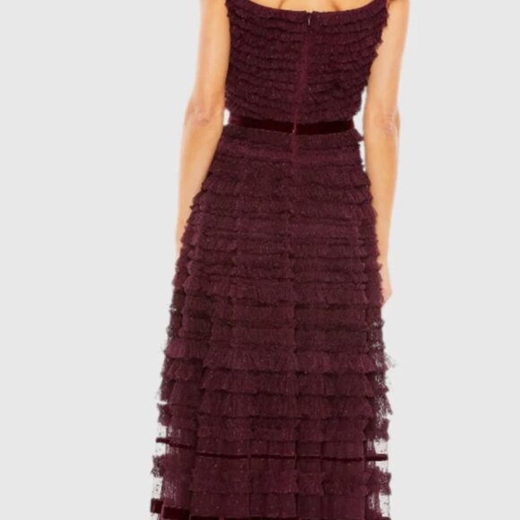 Mac Duggal Purple Ruffle Cap Sleeve Tiered Midi Dress Style 8054 - Picture 4 of 7